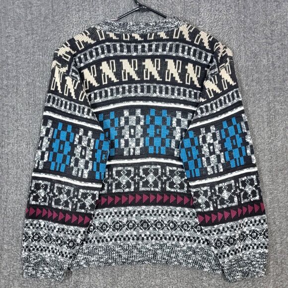 Vintage JJ Cochran Sweater Mens L Black Geometric Long Sleeve Crewneck Pullover - Picture 7 of 11